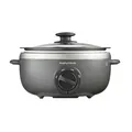 Produktbild: Morphy Richards Sear & Stew 460022 Ovaler Schongarer, spülmaschinenfest, antihaftbeschichteter Aluminiumtopf, Cool-Touch-Griffe, Glasdeckel, mattes Finish, 163 W, Titan