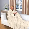 Produktbild: Gräfenstayn® Kuscheldecke mit Ärmeln und Fußtasche - Flauschige Decke zum anziehen - Öko-tex Standard 100 - Ärmeldecke für Damen & Herren - TV-Decke (Creme, 180x150cm)