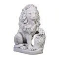 Produktbild: gartendekoparadies.de Statue Löwe mit Schild Links, Steinfigur, H. 54 cm, 40 kg, Grau, frostsicher aus Steinguss für Außenbereich