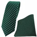 Produktbild: schmale TigerTie Seidenkrawatte + Einstecktuch dunkelgrün silberweiss gepunktet