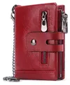 Produktbild: Damen Geldbörse klein Geldbeutel Damen Leder Reißverschluss Geldbörsen RFID Schutz Damengeldbörse mit Kette,Doppelte Falte Damen Portemonnaie 16 Kartenfächer Mädchen Brieftasche – Rot