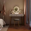 Produktbild: Vicco Schminktisch Edda, Weiß, 100 cm mit LED-Spiegel und Hocker, mit rundem LED Spiegel und passendem Sitzhocker