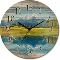 Produktbild: ARTland Holz Wanduhr Funkuhr - schwarzer Zeiger Landschaft in den Alpen Größe: 30x30 cm