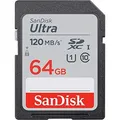 Produktbild: SanDisk SD-Karte Ultra SDSDUNB-064G-GN6IN, 64GB, bis 140 MB/s, SDXC, mit Class 10 und UHS-I U1