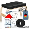 Produktbild: VALENESS® Yoga Kopfstandhocker - Hochwertiger Yoga Hocker inkl. Yogagurt, Yogablock & Übungsposter - Yoga Stuhl zur Handstand-Übung aus massivem Naturholz - Yoga Ausrüstung für Zuhause (Schwarz)