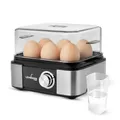 Produktbild: LEHMANN Eierkocher Edelstahl bis zu 6 Eier - Egg Cooker mit Härtegradeinstellung und Signalton - Perfekte Eier kochen dank 5 Programmen - inkl. Wasser-Messbecher mit Eierstecher - Familiengröße