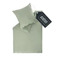 Produktbild: SCHÖNER WOHNEN Satin Bettwäsche 140x200 Baumwolle Grün - Luxus Bettwäsche-Set 2teilig - weich & atmungsaktiv - bestehend aus 1 Bettwäschebezug und 1 Kopfkissenbezug 70x90cm - Öko-Tex Zertifiziert
