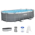 Produktbild: Bestway Steel Pro MAX Frame Pool Komplett-Set, 488 x 305 x 107 cm, 10.949 L, 3-lagiges TriTech-Material, Filterpumpe 3.028 l/h, Antihaftbeschichtung, Abdeckplane, Sicherheitsleiter, Reparaturflicken