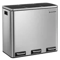 Produktbild: SONGMICS Mülleimer Küche, 3 x 18 L, Mülltrennsystem 3 Fächer, inklusive 15 Müllbeutel, Abfalleimer, Treteimer, für recycelbare Abfälle, Biomüll, mit Deckel, metallicsilber-tintenschwarz LTB54NL