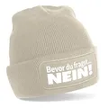 Produktbild: Herzbotschaft Beanie Strickmütze mit Spruch | Bevor du fragst... Nein | Creme | Unisex SoftTouch angenehm weiche und warme Wintermütze | OneSize Einheitsgröße für Erwachsene