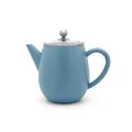 Produktbild: Bredemeijer Doppelwandige Teekanne 1.1 Liter - Blaue isolierende Edelstahl Kanne mit Glasdeckel & Tee-Filter-Sieb-Einsatz - für lose Teesorten