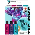 Produktbild: Marabu TIE DYE INK Batikfarben Set Trend, 3 x 80 ml Farbe auf Wasserbasis, inkl. Gummibänder, strahlende Batikfarbe für helle Textilien bis 20% Kunstfaseranteil, 1730000000202