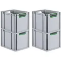 Produktbild: PROREGAL SuperSparSet 4x Eurobox NextGen Color, HxBxT 32x30x40cm, 30 Liter, Griffe grün offen, Grau, Eurobehälter, Box, Transportbehälter