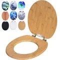 Produktbild: CASARIA® Toilettendeckel mit doppelter Absenkautomatik MDF rostfreie Metall Scharniere WC Sitz 175kg Belastbar Antibakteriell Toilettensitz Bambus