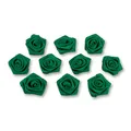Produktbild: Satinrosen 3cm 10 Stück zum Basteln Dekorieren Verzieren - FARBAUSWAHL - kleine Deko Rosen aus Stoff - Hochzeit Tischdeko Geschenkverpackung Scrapbooking Handarbeit Blüten Dekoideen Dunkelgrün