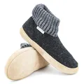 Produktbild: Hüttenschuh Dakota aus Mulesing-freier Schaf-Schurwolle – Handgefertigte Hausschuhe aus Wollfilz für Damen & Herren Größe EU 36-47 – Mit hohem Strickbund & gepolsterter Ledersohle Schwarz, 36