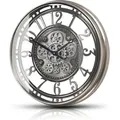 Produktbild: Wanduhr mit echtem Bewegungsgetriebe Zahnrädern römische oder arabische Ziffern (Arabische Zahlen, Silber) - Silber