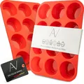 Produktbild: AVANA Muffinblech aus Silikon für 12 Muffins BPA-frei Antihaftbeschichtung Muffin Form Cupcake Backblech Muffinform Backform Muffinbackblech Rot