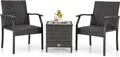 Produktbild: COSTWAY 3 tlg. Gartenmöbel Set inkl. Tisch und 2 Stühle mit gepolstertem Sitz, Balkonset Rattan