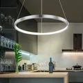 Produktbild: LED Hänge Leuchte Ess Zimmer Beleuchtung Ring-Design Pendel Decken Lampe silber