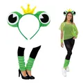 Produktbild: Oblique Unique® Frosch Kostüm Accessoire Set für Damen mit Frosch Augen Haarreif + Bein Stulpen Grün für Fasching Karneval Motto Party Grün