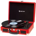 Produktbild: Denver VPL-120R Plattenspieler (Riemenantrieb, Kofferdesign, Kopfhöreranschluss, mit 2 eingebauten Lautsprechern) rot