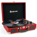 Produktbild: Denver VPL‑120R Kofferplattenspieler Rot – Retro Plattenspieler mit Lautsprecher, USB Vinyl Player zum Digitalisieren, Auto‑Stopp, Schallplattenspieler Vintage mit RCA‑Ausgang