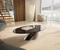 Produktbild: DELIFE Couchtisch Edge Oval 140x80 cm Keramik Emperador Extra Lucidato Dunkelbraun Conis Edelstahl gebürstet