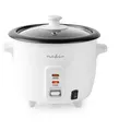 Produktbild: Nedis Reiskocher KARC06WT, 300 W, Single‐Haushalt, 0,6 l, Antihaft, Warmhalten, Dampfeinsatz für Gemüse weiß