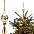 Produktbild: BRUBAKER Weihnachtsbaumspitze Dicker Santa - Christbaumspitze glänzend - 35 cm große Baumspitze Weihnachtsmann - Weihnachtsbaum Spitze - Tannenbaum Deko Weihnachten - Tannenbaumspitze - Gold