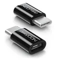 Produktbild: deleyCON 2 Stück USB-C Adapter - Micro-USB Buchse zu USB C Stecker - zum Laden & Synchronisieren für Apple Samsung Google Huawei Xiaomi Handy Smartphone Tablet Laptop Adapter - Schwarz