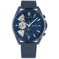 Produktbild: Tommy Hilfiger Multi Zifferblatt Quarz Uhr für Herren mit Blaues Edelstahl-Mesh-Gliederarmband - 1710648