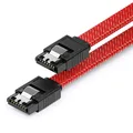Produktbild: deleyCON 60cm SATA 3 Kabel Nylon 6 Gbit/s Datenkabel SATA III Anschlusskabel Serial ATA Verbindungskabel für Mainboard & Festplatte HDD SSD 2 S-ATA L-Stecker Gerade Rot