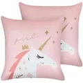 Produktbild: Dekokissen 2er Set In Rosa Aus Samtstoff 45 X 45 Cm Mit Einhorn Motiv Tiermotiv Kinderkissen Kissen Für Kinderzimmer