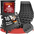 Produktbild: Bodenschutzmatte Fitness inkl. gratis Antirutschmatte & Zipperbag - 18 Rutschfeste Puzzlematten - 30x30x1cm Trainingsmatte - Sport Matte - Gymnastikmatte Sportmatte Turnmatte Fitnessmatte von FITLABS®