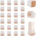 Produktbild: 24 Stück Stuhlbeinkappen Eckig Transparent mit Filz Stuhlbeinschoner Gummi Durch