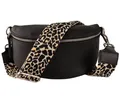 Produktbild: MIRROSI Bauchtasche Damen, Echtleder, Made in Italy, Umhängetasche, Brusttasche, (Schultertasche für jeden Anlass (1 Tasche & 2 Gurte), Crossbody Bag, Schwarz, gemusterten& verstellbaren Schulterriemen