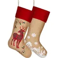 Produktbild: BRUBAKER 2er Set Weihnachtsstrumpf zum Befüllen und Aufhängen - Weihnachtsdorf und Rentier - 52 cm groß - Nikolausstrumpf für Weihnachten und Nikolaus - Weihnachtsdeko Weihnachtssocken aus Jute