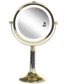Produktbild: BELIANI Schminkspiegel Gold Eisen rund doppelseitig drehbar mit LED Licht Ständer 5-fach Vergrößerung Klassisch Kosmetikspiegel Tischspiegel