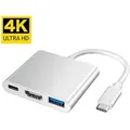 Produktbild: TradeNation Laptop-Dockingstation 3IN1 USB C Hub Adapter Typ-C auf USB HDMI 4K HD TV Kabel Mac Samsung, (1 St), Schnellladen