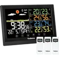 Produktbild: Wetterstation Funk Mit 3 Außensensor - Groß Farbdisplay, Innen Aussen Digital Thermometer,hydrometer Feuchtigkeit, Wettervorhersage, Luftdurckanzeige, Dcf Empfangssignal Funkuhr