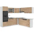 Produktbild: Vicco Winkelküche R-Line, Sonoma/Weiß, 247 x 237 cm ohne Arbeitsplatte braun 247 cm x 206.8 cm x 46 cm