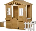 Produktbild: Outsunny Kinderspielhaus aus Holz Spielhaus Outdoor mit Tür, Fenster und Pflanzkasten Briefkasten Bank Gartenhaus Kinderhaus für Kinder 3-6 Jahre