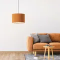 Produktbild: Lightbox Hängelampe | Ø 35 cm | Retro Lampe in Cord Stoff in Orange/Gelb/Kurkuma | 70er Jahre Pendelleuchte mit E27 Fassung | Deko Decken-Lampe für Wohnzimmer oder Flur (von Decke hängend)