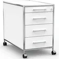 Produktbild: SYSTEM8X Rollcontainer 80cm mit 1 Materialschublade und 3 Schubladen aus Holz Chrom in Dekor Weiss auf Rollen für harten Boden