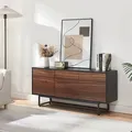 Produktbild: Lowboard Boxholm mit 3 Türen 120x30x55 cm Schwarz/Walnussoptik [en.casa]