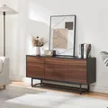 Produktbild: [en.casa] Sideboard Boxholm Lowboard Wohnzimmer Mehrzweckschrank mit 3 Türen Push-to-Open Kommode 120 x 30 x 55 cm Metallgestell verstellbar Schwarz/Walnussoptik