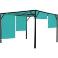 Produktbild: Mendler Pergola Baia, Garten Pavillon Terrassenüberdachung, stabiles 6cm-Stahl-Gestell + Schiebedach türkis-blau ~ 4x4m