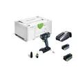 Produktbild: Festool – Akku-Bohrschrauber TXS 18 C 3,0 Plus inkl. Akkupacks BP 18 Li 3,0 C + Schnellladegerät + Magnet-Bithalter + Werkzeugfutter + Schnellspannbohrfutter + Bit + Gürtelclip + Systainer SYS3 M 187