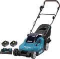 Produktbild: Makita Akku-Rasenmäher DLM382PM2 | 2x18V 4,0Ah | 38 cm Schnittbreite | 40L Fangkorb | höhenverstellbar | Petrol